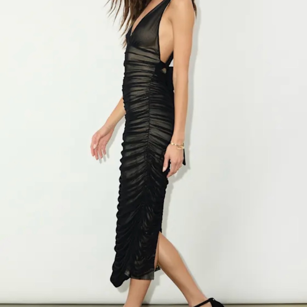 Lulus black illusion mesh stretch formal Midi Dress medium NWT - Picture 4 of 5